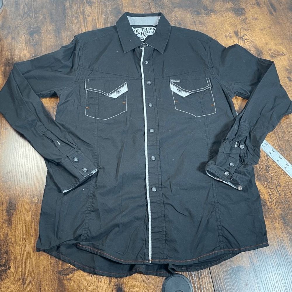 Southern Thread Shirt Mens Large Black Pearl Snap Long‎ Sleeve Western Cowboy
